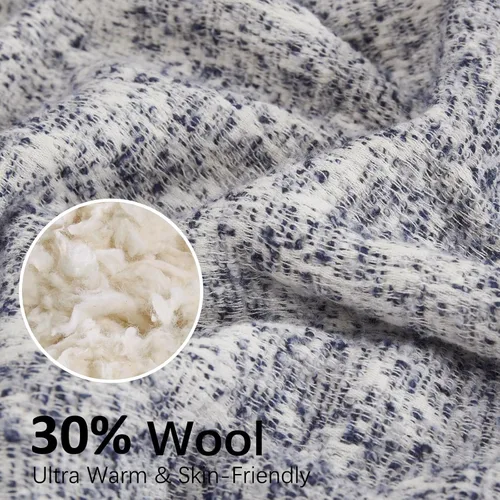 Vista 6 de SE SOFTEXLY Manta reversible de sherpa con 30% lana y 70% algodón, manta suave y esponjosa, manta de otoño e invierno para sofá, cama, silla