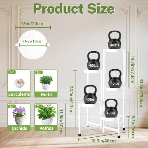 Vista 3 de iDavosic.ly Soporte para plantas para interiores y exteriores, estante esquinero de metal de 5 niveles, estante alto plegable para orquídeas