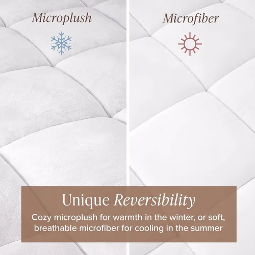 Vista 2 de Protector para colchón de alternativa de pluma Microplush, reversible, prémium, Microfibra, Blanco, gemelo