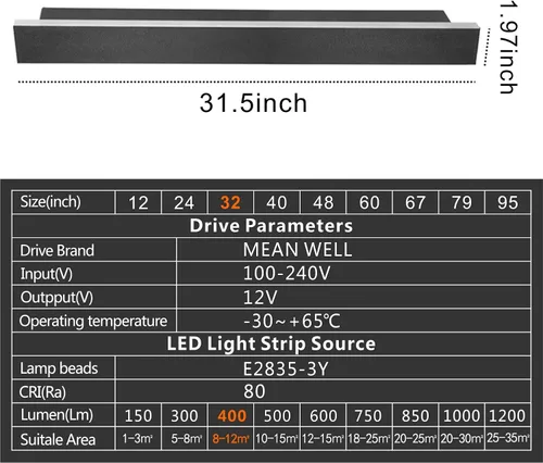 Vista 3 de Lámpara de pared LED moderna de tira larga para exteriores, aplique de pared rectangular, negro, elegante acrílico blanco esmerilado, IP65