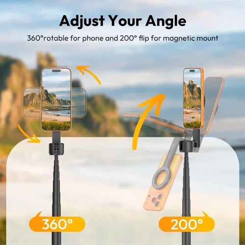 Vista 11 de ULANZI SK27 - Trípode magnético para iPhone, palo selfie extensible de 67 pulgadas con control remoto, soporte giratorio de 360°, soporte magnético