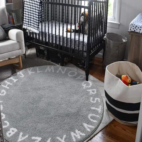 Vista 4 de Lahome ABC Alphabet - Alfombra redonda para niños, 3 pies de diámetro, color gris, lavable, alfombra antideslizante para bebé, colección suave
