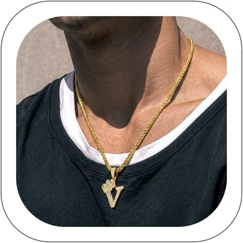 Vista 26 de Richsteel Collar con colgante de letra inicial A-Z para hombres y mujeres Initial A