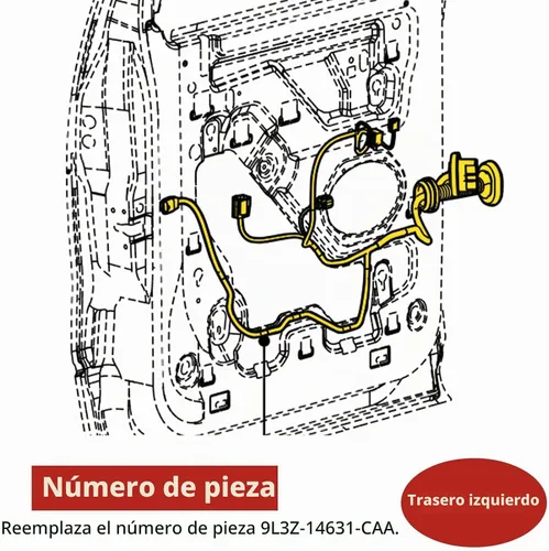 Vista 3 de Conjunto de cable de puente para puerta trasera lado del conductor 2009-2014 Compatible con Ford F150 Cabina de tripulación Sustituye a
