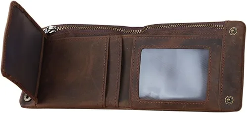 Vista 4 de Genda 2Archer Cartera de cuero para hombre, monedas, monedero plegable, Marrón