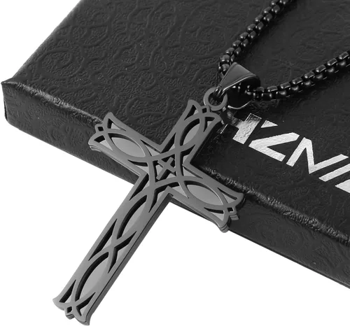 Vista 3 de HZMAN Collar con colgante de cruz celta infinita para hombre, de acero inoxidable, con nudo irlandés, cadena de eslabones de 22 + 2 pulgadas, Acero