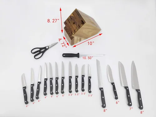 Vista 5 de Juego de 17 piezas de bloque de cubiertos de cocina Acero inoxidable Chef Madera Profesional 15276-NPF