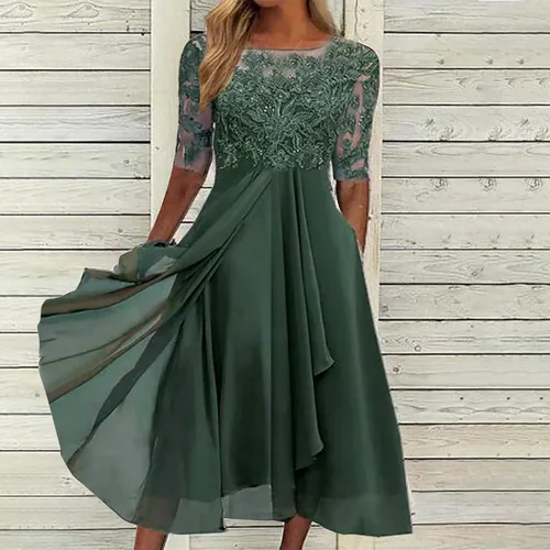 Vista 2 de YUTANRAL Vestidos de verano para mujer, manga cortasin mangas, con estampado floral, con flecos, vestido midi casual elegante y fluido para baile