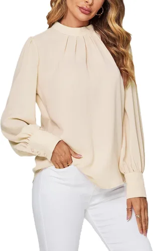Vista 4 de LYANER Blusa plisada de manga larga con cuello alto para mujer