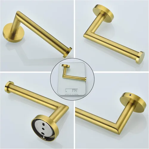 Vista 7 de Soporte de papel higiénico para baño, soporte de pared dorado cepillado SUS304, acero inoxidable, 96018-6BG.
