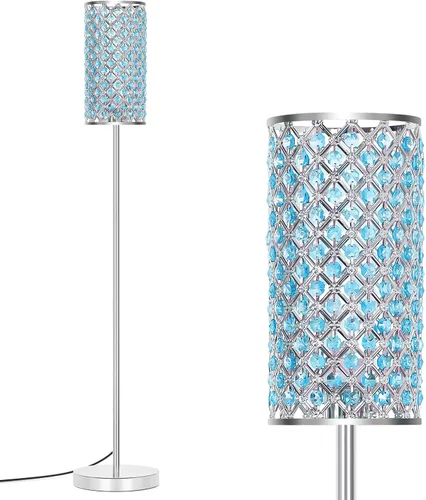 Vista 8 de Lámpara de pie dorada, lámpara de pie de cristal con pantalla decorativa, lámpara de pie con interruptor de pie de encendido/apagado y base E26