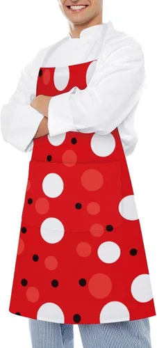 Vista 4 de Personalized Red White Polka Dot Adult Apron, Kitchen Cooking Aprons for Woman Man, Adjustable Bib Apron with Pocket for Baking, BBQ Crafting