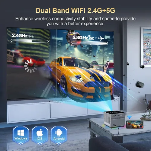 Vista 2 de XNANO Proyector de soporte 4K con WiFi6 y Bluetooth 5.0, proyector de cine en casa Full HD 1080P, con asistente de voz inteligente, proyector 4D/4P