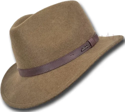 Vista 3 de Oztrala Sombrero de fieltro de lana australiana Outback clásico clásico Fedora para hombre, banda de cuero vaquero, HW01 EE. UU