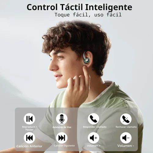 Vista 7 de Auriculares inalámbricos deportivos, Bluetooth 5.4 HiFi Stereo, IP7 impermeables, auriculares con reproducción de 50 horas, diseño de ganchos