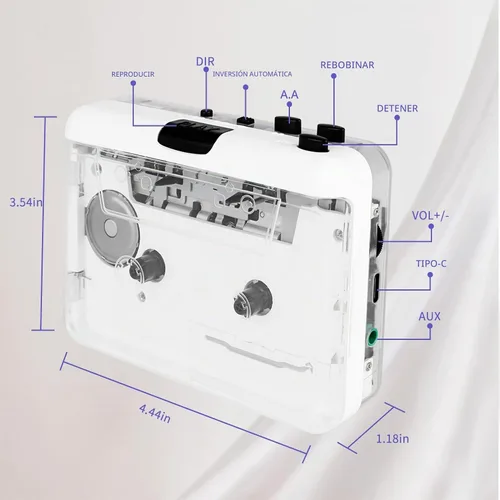 Vista 8 de Reproductor de casete - Convertidor de cassette a MP3 con software de convertidor de cinta, reproductor de cinta de casete estéreo transparente