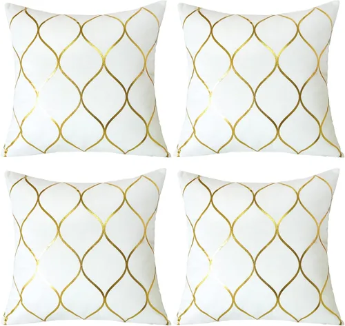 Vista 9 de OTOSTAR Juego de 4 fundas de almohada decorativas doradas de 18 x 18 pulgadas, fundas de almohada cuadradas de terciopelo suave, fundas de cojín