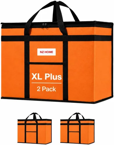 Vista 26 de Bolsa térmica XXL aislada y calentador de alimentos para entrega y compras de comestibles con parte superior con cremallera, color negro