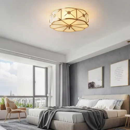 Vista 2 de Lámpara de techo empotrada de latón, lámpara de techo LED con 3 luces en forma de flor, pantalla de vidrio esmerilado, luz moderna cerca de techo