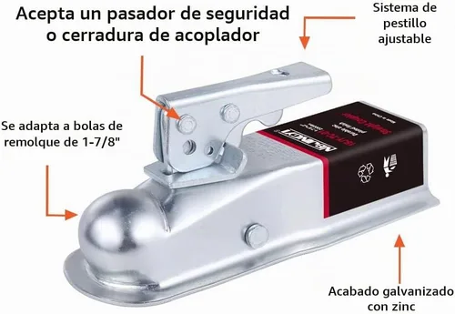 Vista 2 de NBJINGYI Acoplador de remolque recto de 1-7/8" de bola, 2" de ancho de canal, 2000 LBS Acoplador de lengua de remolque