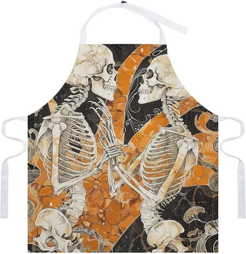 Vista 7 de MUSM Apron for Adults - 27.6 X 31.5 Inch, Heavy-Duty Polyester Aprons with Two Large Pockets, Waterproof Two Dancing Skeletons Kitchen Apron for