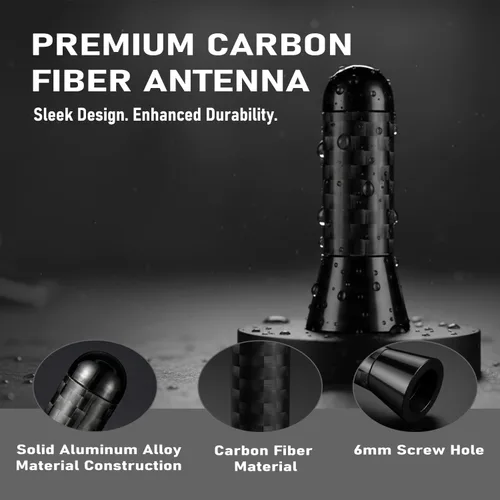 Vista 2 de Antena corta de fibra de carbono de 1.4 pulgadas compatible con Ford, Dodge, Toyota, Nissan, Mazda Radio AM/FM de aluminio negro mástil aéreo