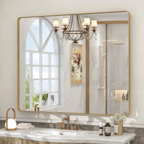 Vista 49 de Paquete de 2 espejos de baño con marco de metal negro de 22 x 30 pulgadas, espejo rectangular redondeado negro mate, antioxidante, se cuelga