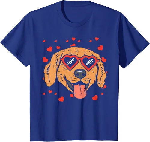 Vista 41 de Golden Retriever cara corazón gafas día de San Valentín perro regalo camiseta Negro