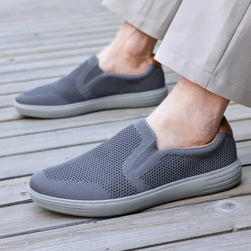 Vista 6 de konhill Zapatos deportivos sin cordones para hombre, mocasines de punto para caminar, espuma viscoelástica, para conducir, trabajo, patinaje