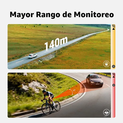 Vista 2 de CooSpo TR70 Luz Trasera de Radar para Bicicleta, Alertas para Vehículos a 140M, Destacado de Frenado Automático, 7 Modos de Iluminación, Batería