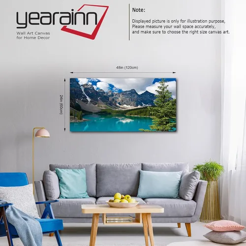 Vista 2 de yearainn Lienzo grande de Moraine Lake para pared, decoración de pared para dormitorio, imagen de montaña, lienzo, decoración de sala de estar