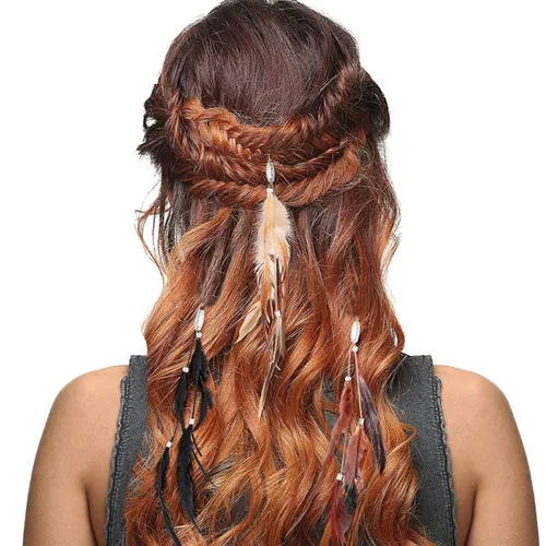 Vista 4 de Paquete de 6 extensiones de cabello hippie bohemio hechas a mano con clip de plumas, tocado de peine, accesorios de bricolaje para mujer