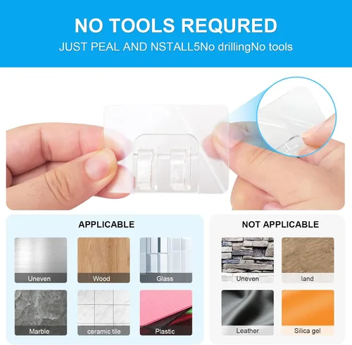 Vista 3 de VZZNN 45 ganchos para tiras de luces al aire libre, clips de cable transparentes, no dañan la pared, soportes de luz para colgar luces de Navidad