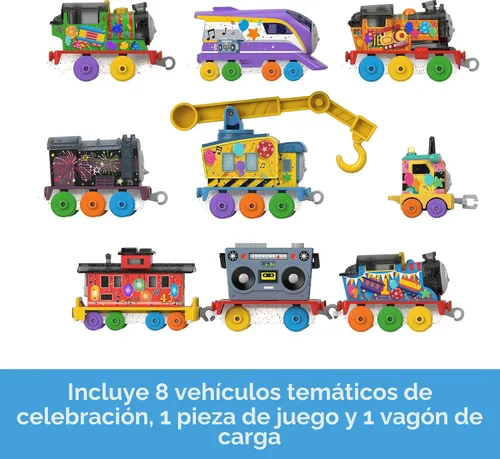 Vista 5 de Thomas & Friends Juego de regalo de trenes de juguete Thomas' 7 días de sorpresas, 10 vehículos fundidos a presión con carga para niños a partir