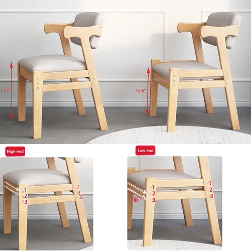 Vista 6 de Silla de estudio para niños Silla de madera de goma Altura ajustable Comedor/Oficina/Ocio Silla (marrón)