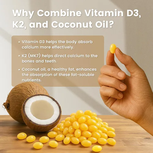 Vista 4 de VEV Corefeel Vitamina D3 K2, 5000 UI D3 100mcg K2 (MK 7), 300 cápsulas blandas, suplemento de vitamina D y K 2 en 1 con aceite de coco, apoya