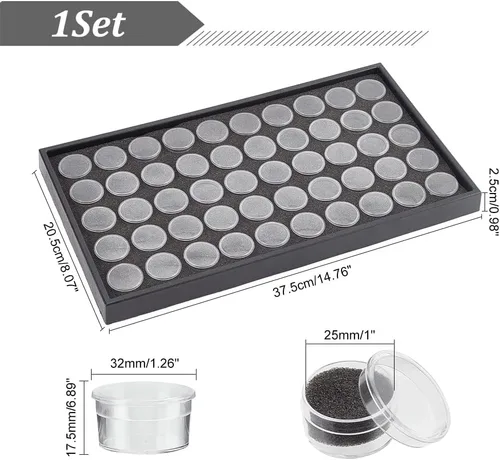 Vista 2 de PH PandaHall Caja de almacenamiento de 50 gemas con diamantes de imitación, pequeños recipientes redondos de plástico, contenedor organizador
