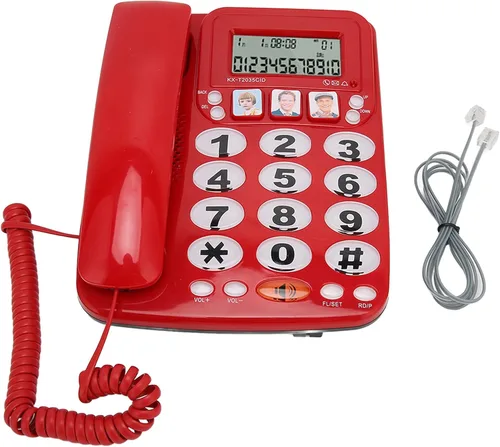 Vista 7 de Teléfono fijo con cable, teléfono con memoria fotográfica de marcación de manos, teléfono de escritorio amplificado para personas mayores
