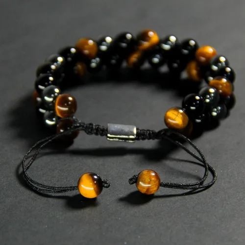 Vista 4 de Xrunhua Triple Protection Crystal Bracelet for Men Women Genuine Tigers Eye Obsidian Black Onyx Hematite Lava Rock Beaded Bracelets Bring Luck and