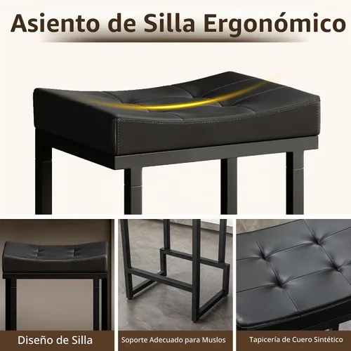 Vista 6 de FIRAVOE Juego de 2 taburetes de bar de 24 pulgadas de altura de mostrador, taburetes de bar de piel sintética para isla de cocina, taburetes de Negro