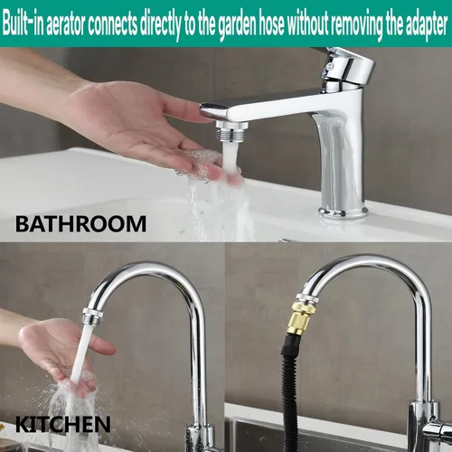 Vista 2 de Ceaeso Adaptador de Grifo a Manguera de Jardín con Aerador, Adaptador de Grifo de Fregadero a Manguera de Jardín para Baño/Cocina, Rosca GHT de 3/4