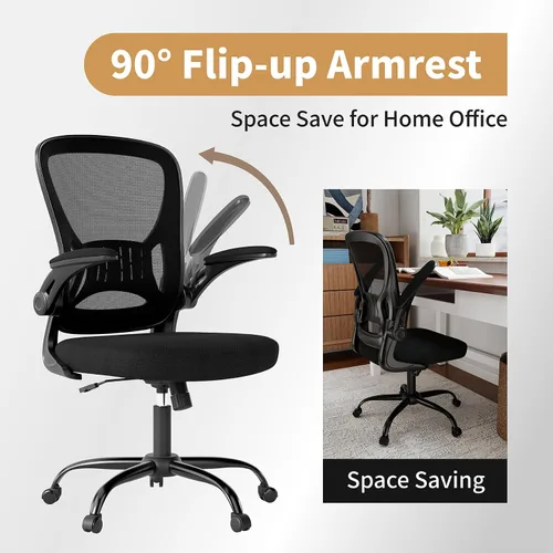 Vista 4 de Youhauchair Silla de oficina de malla, sillas ergonómicas de escritorio de oficina en casa con brazos abatibles y soporte lumbar, altura ajustable