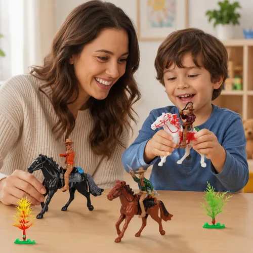 Vista 7 de Cowboy Toys Riding Horse Figurines: 4 piezas de figura de acción de vaquero Western Rodeo Toys - Figuras de caballos de plástico con jinete