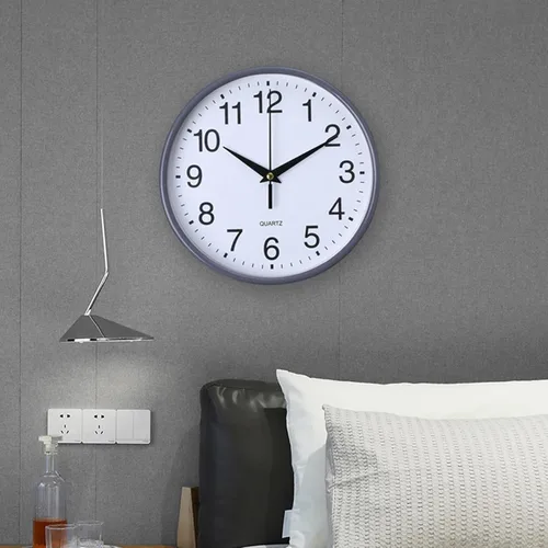 Vista 7 de Reloj de pared redondo de moda, estilo simple, de alta precisión, funciona con pilas, fácil de leer, sin tictac, reloj de cuarzo para decoración
