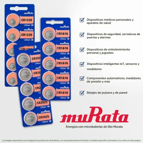 Vista 3 de Murata Batería CR2032 3V Litio Moneda Celda - Reemplaza Sony CR2032 (2 Baterías)