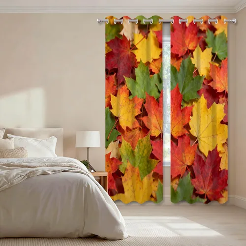 Vista 266 de Shrahala Orange Autumn Autumn Blackout Curtain Tiers, Fall Kitchen Valance Light Blocking Tier Drapes with Rod Pocket, 2 Pack 26 X 24 in