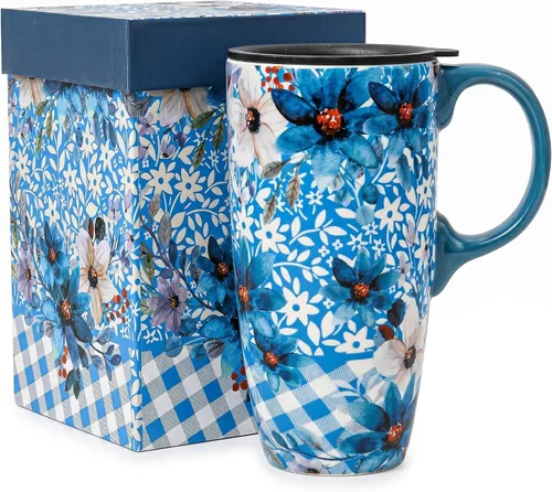 Vista 14 de Topadorn Taza de viaje de cerámica reutilizable de 17 onzas con tapa y asa, taza de café de cerámica con caja de color para los amantes del café