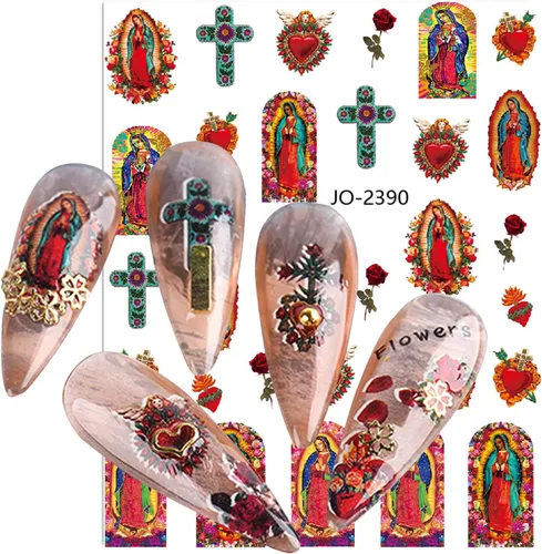 Vista 3 de Calcomanías de arte de uñas de Dios Jesús, Cristo, Virgen, María, Amor, Cupido, Ángel, Satanás, diseños de calcomanías autoadhesivas para uñas
