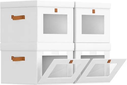 Vista 16 de Homsorout Contenedores de almacenamiento con tapa, organizador de armario con apertura lateral y ventana transparente, cesta plegable de tela Beige