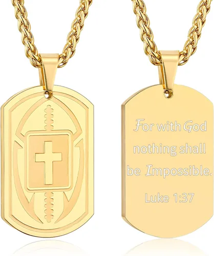 Vista 18 de Collar de cruz de versículo bíblico de fútbol para hombres, regalo religioso de acero inoxidable, joyería deportiva de fútbol, regalos de Pascua